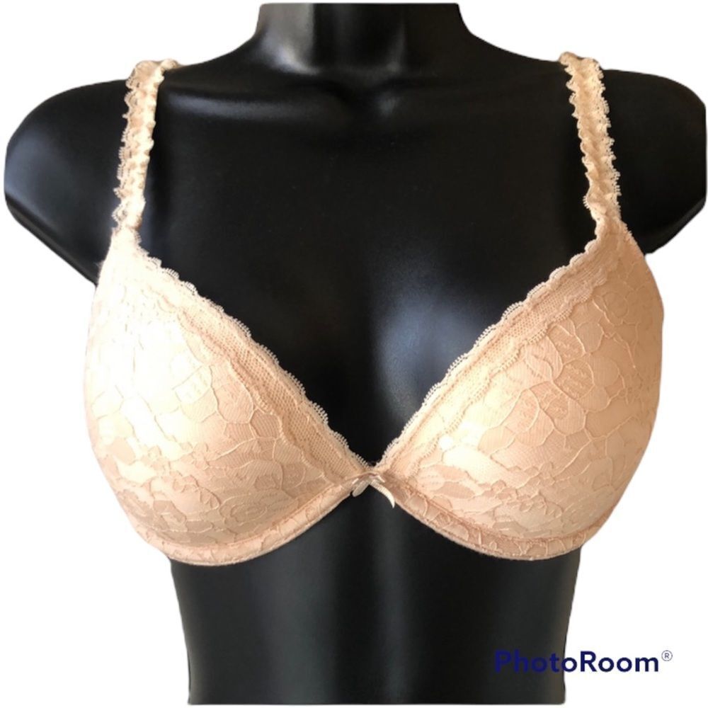 AERIE Nude Lace Overlay Push up Bra 32D